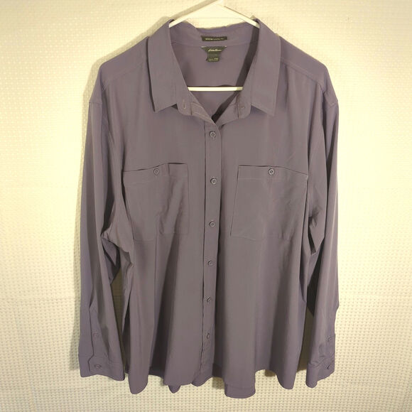 Eddie Bauer Women’s 2XL Modern Classic Fit Button Down Shirt Purple Long Sleeve - Picture 1 of 4